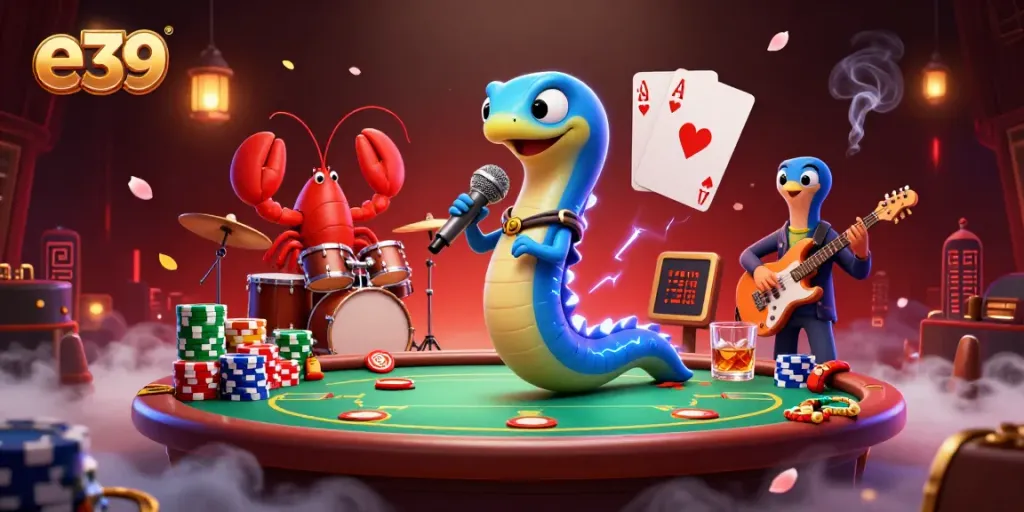 Experience the vibrant e39 underwater casino with a DJ electric eel and band, thrilling action awaits!