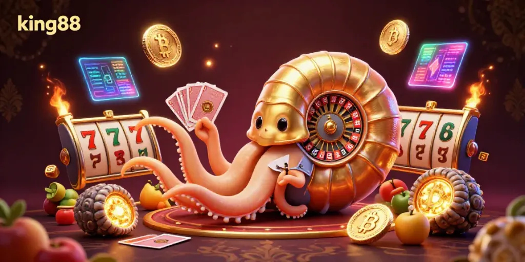 Spin the reels with king88's captivating golden nautilus at a luxurious online casino.