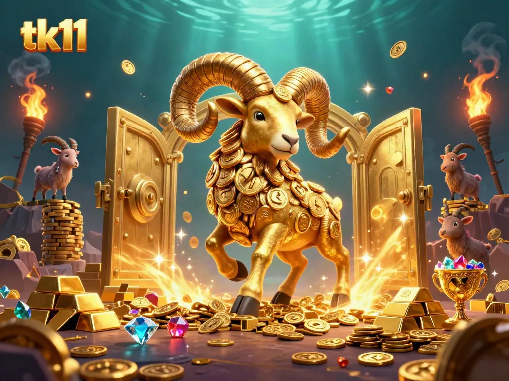 Engage in lively gaming adventures with tk11 featuring a golden ram and a treasure vault.