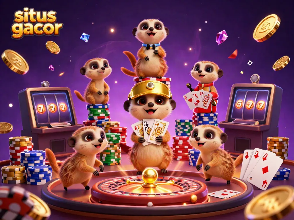 Experience the thrill at situs gacor with meerkats hosting a vibrant casino operation full of excitement and games.