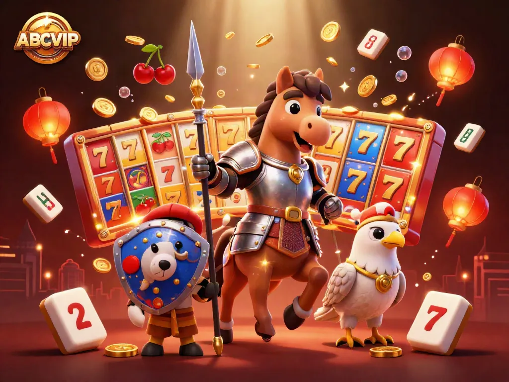 Engage with ABCVIP's premium gambling experience through vibrant slot reels and dynamic casino elements.