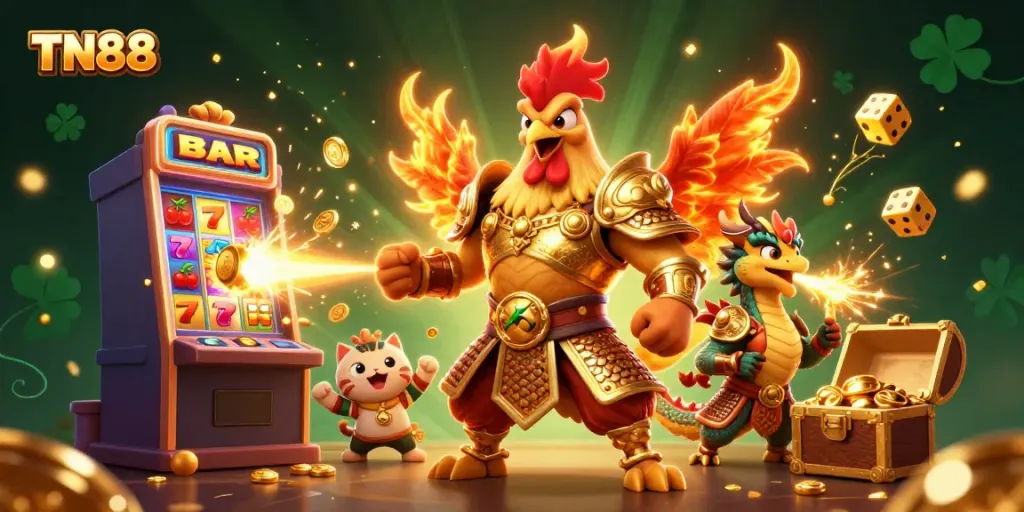 Experience thrilling TN88 gaming with a vibrant scene featuring dynamic characters and casino elements.