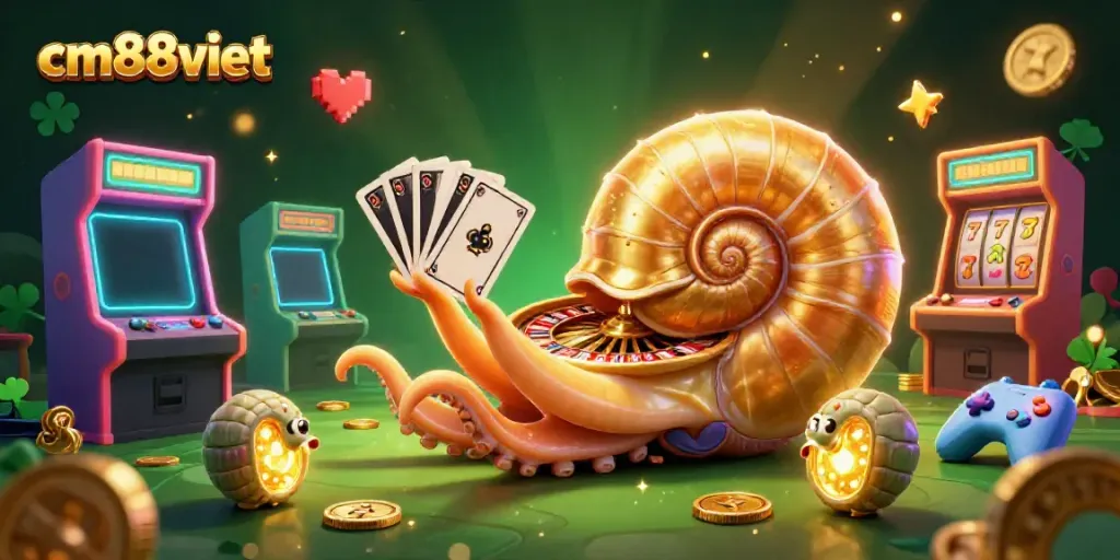 Engage in the thrilling world of gaming at cm88viet with a vibrant 3D casino scene.