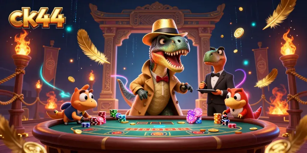 Experience high-energy blackjack action in ck44 with animated dinosaurs and dynamic gaming elements.