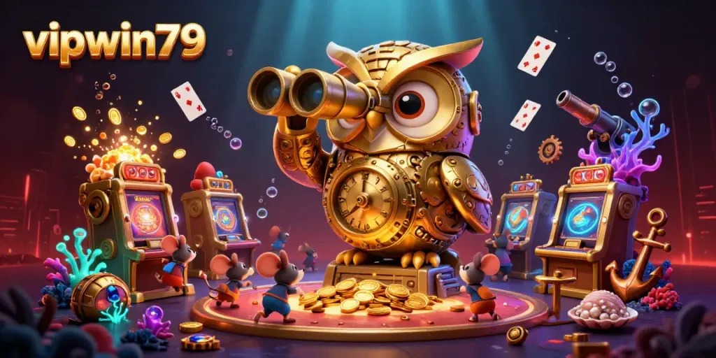 Engage in thrilling gameplay at vipwin79 with a vibrant casino atmosphere filled with characters and treasures.