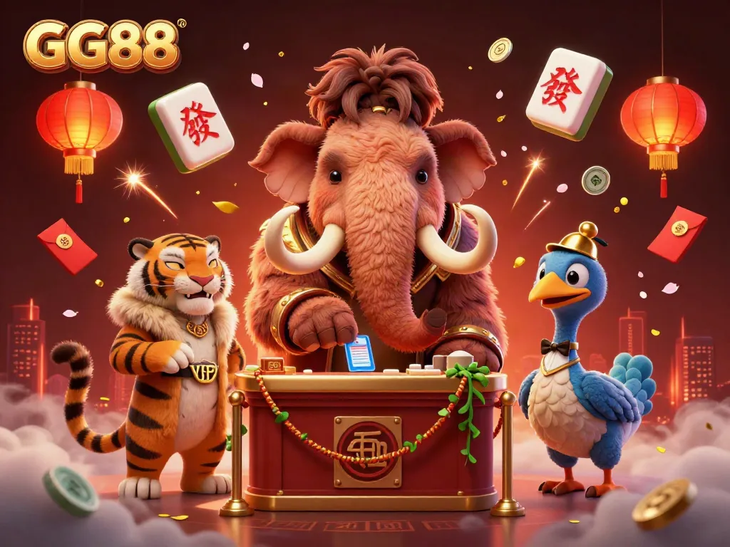 Engage in the dynamic gaming atmosphere at GG88 featuring unique characters and casino-themed elements.