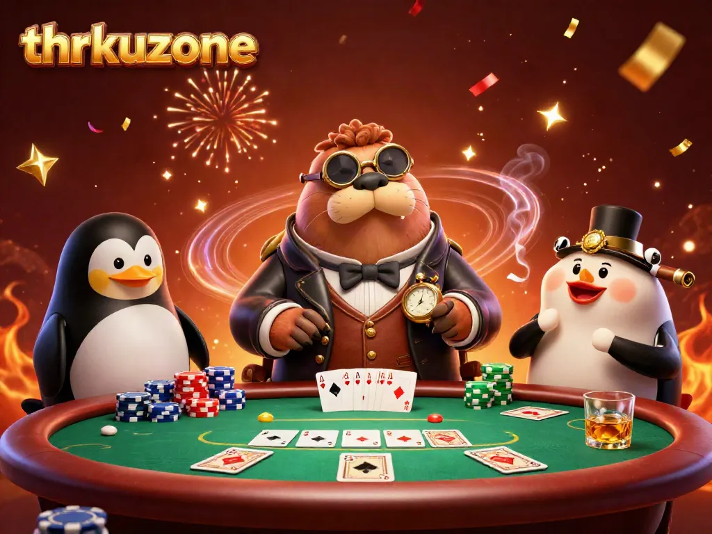 Experience thrilling gameplay at thrkuzone with our underwater poker scene featuring a bluffing pufferfish and a stylish walrus.