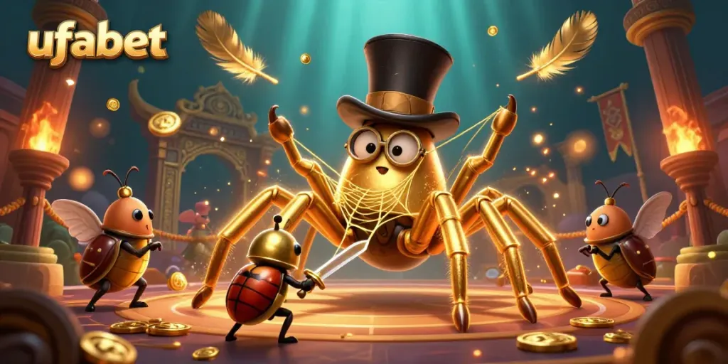 Engage in thrilling ufabet gaming with lively characters in an enchanting casino scene.