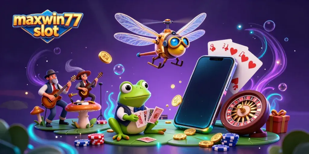 Experience the thrilling action of maxwin77 slot with vibrant casino characters and dynamic game elements.