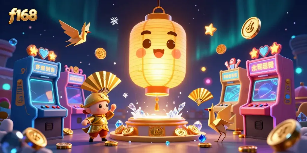 Experience the exciting f168 casino adventure with vibrant characters and game elements in this lively digital illustration.