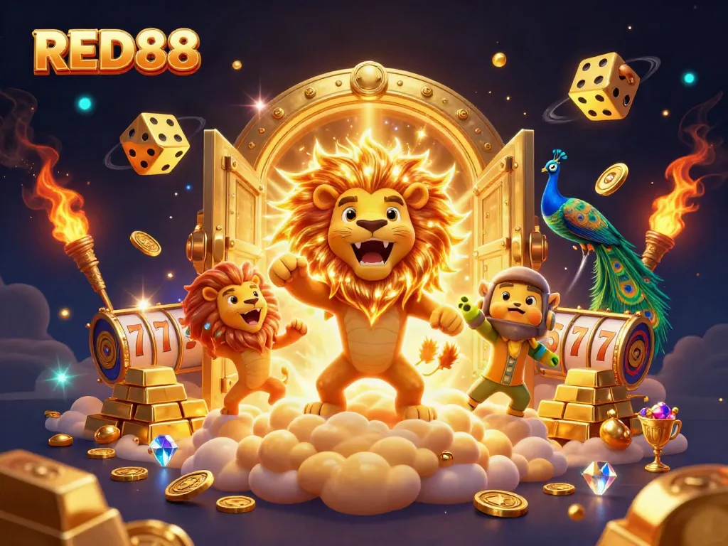 Experience thrilling wins at RED88 with colorful slot reels and dynamic casino elements.