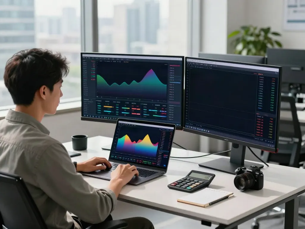 Financial analyst working in a modern office with tradingview官网 data displayed