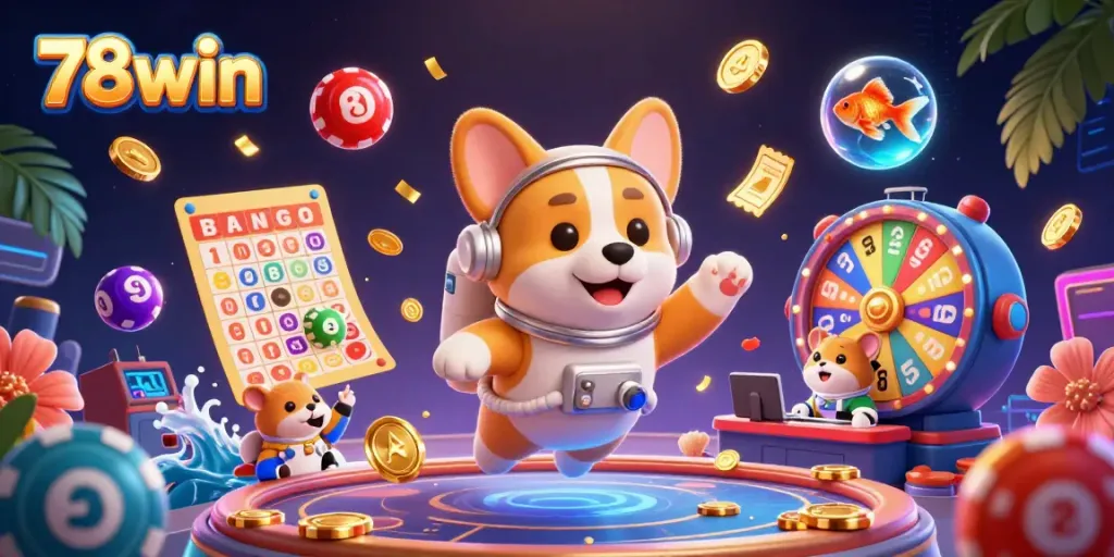 Join the excitement of 78win's casino experience with vibrant characters and dynamic game elements.