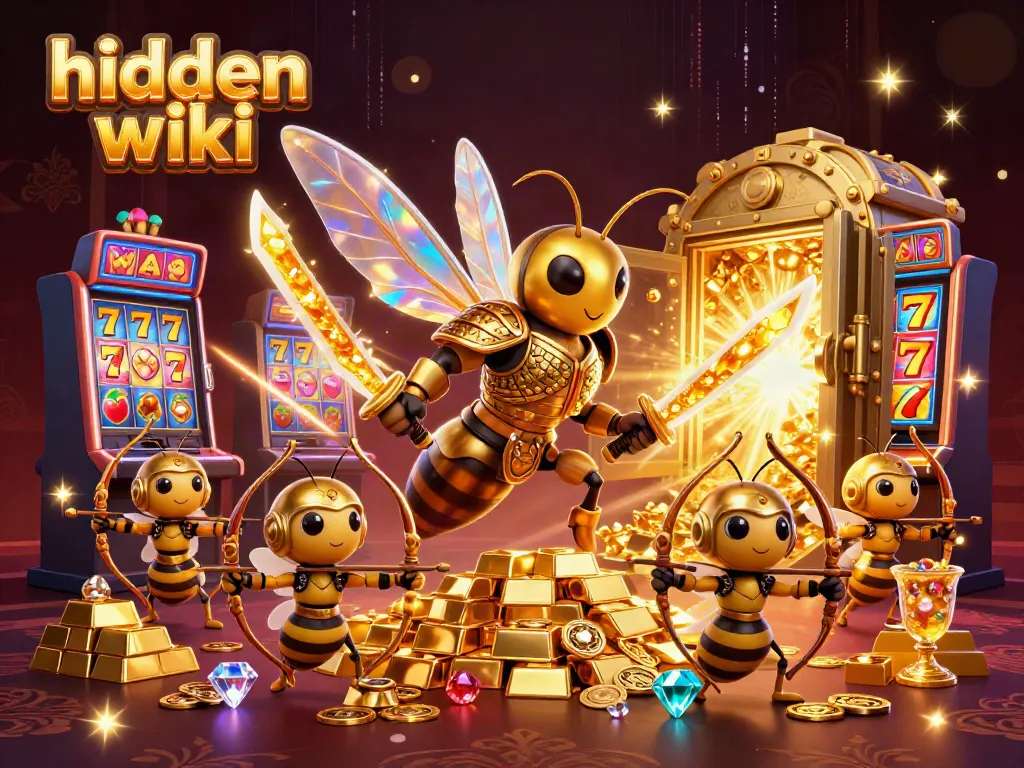 Engage with the hidden wiki of gambling in a vibrant 3D scene filled with gold and casino elements.