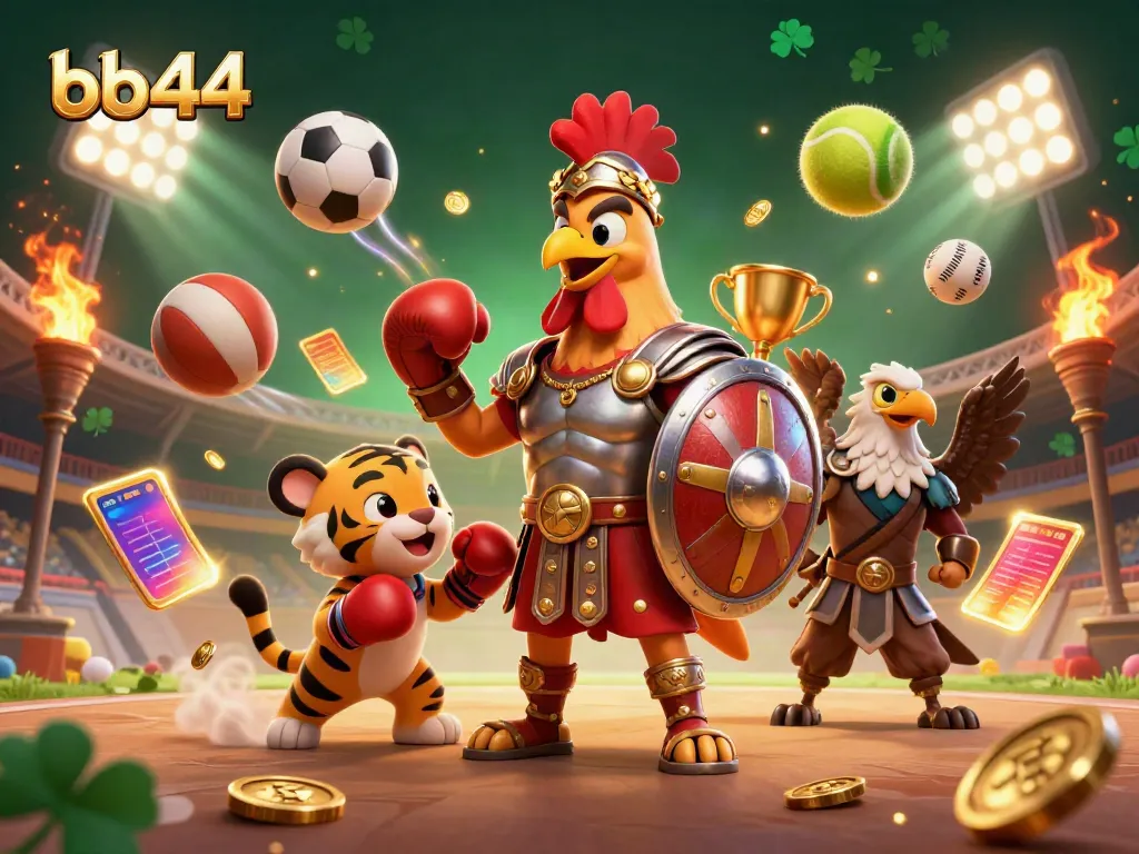 Engage in thrilling gameplay with bb44 in this dynamic casino illustration featuring iconic game elements.