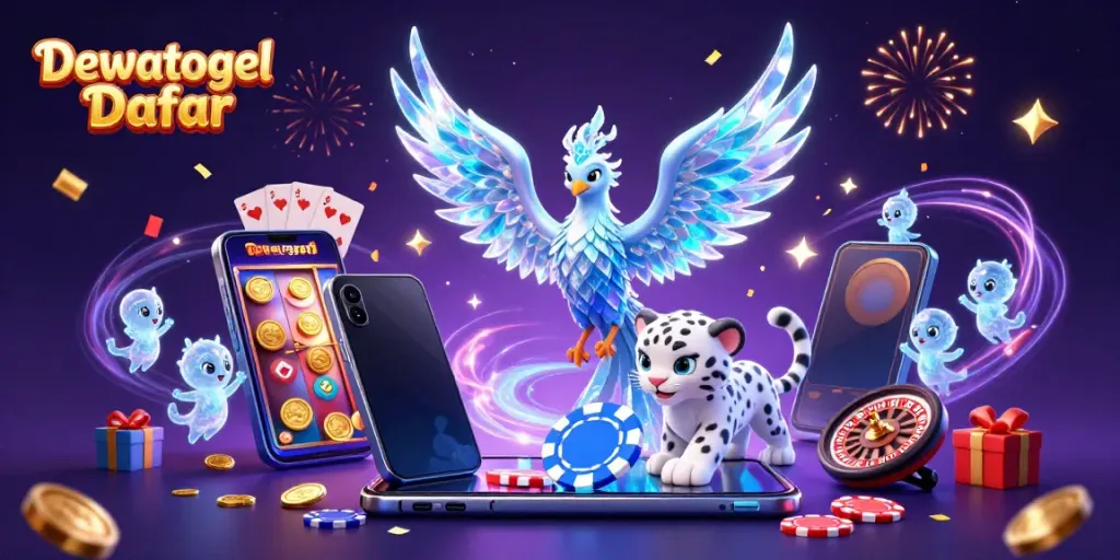 Experience the excitement at Dewatogel Daftar with stunning 3D casino-themed characters and vibrant game elements.