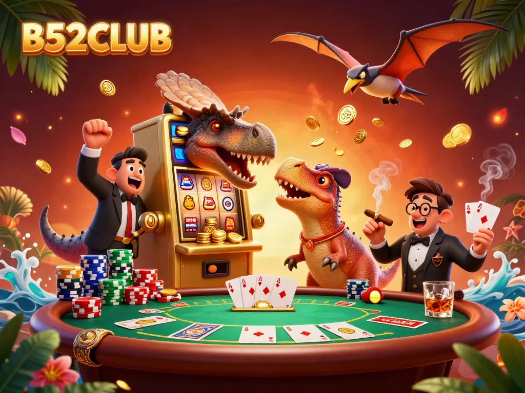 B52CLUB pachycephalosaurus wins a jackpot at a vibrant casino scene