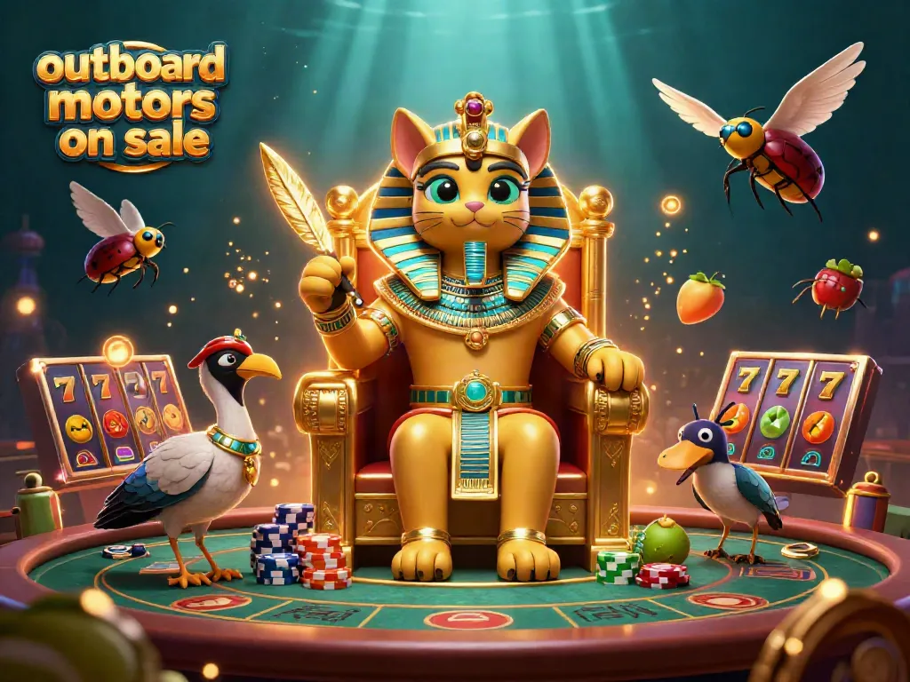 Experience thrilling outboard motors on sale surrounded by dynamic slot reels and poker tables in a vibrant casino scene.