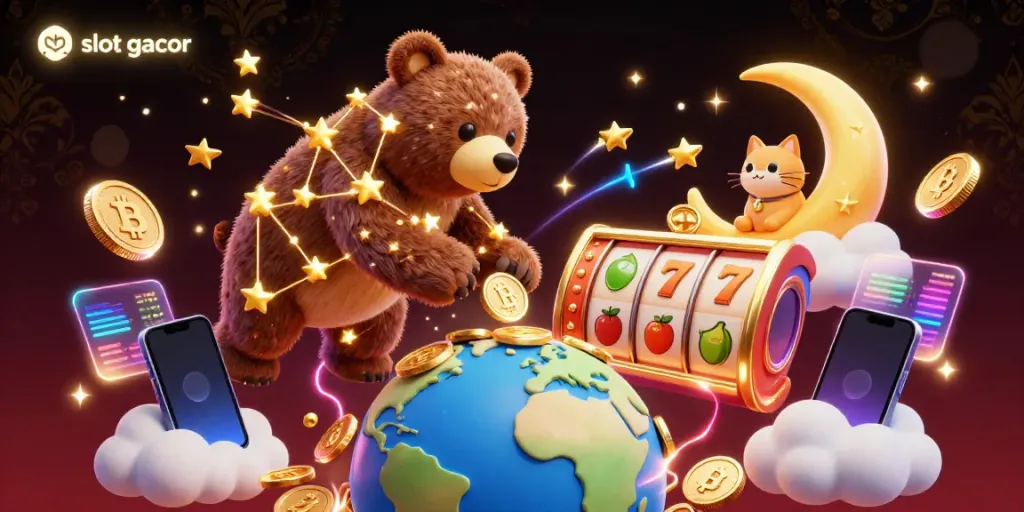 Experience thrilling wins with slot gacor gaming and dazzling rewards depicted in vibrant 3D art.