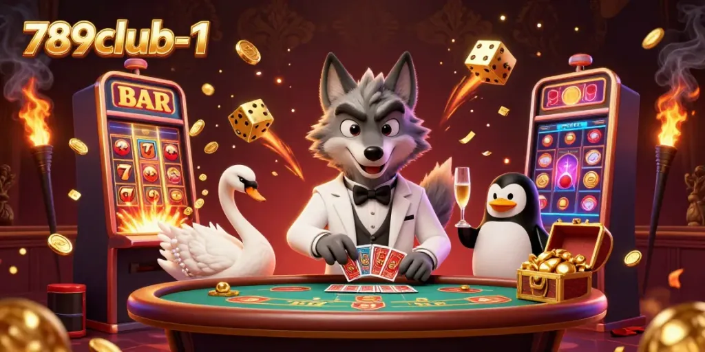 Engage in thrilling gameplay at 789club-1 with a vibrant casino scene showcasing characters and dynamic gambling elements.