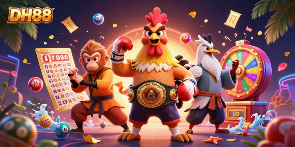 Experience thrilling gaming at DH88 with vibrant lottery elements and dynamic characters.